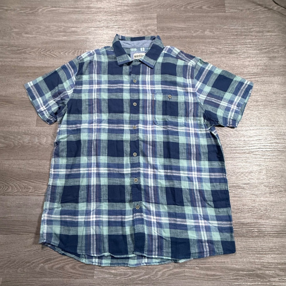 North River Mens XL NRM5350 Horizon Plaid Short Sleeve Button Down Shirt NWT